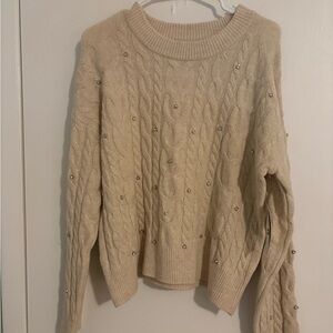 Elegant Beige Cable Knit Sweater